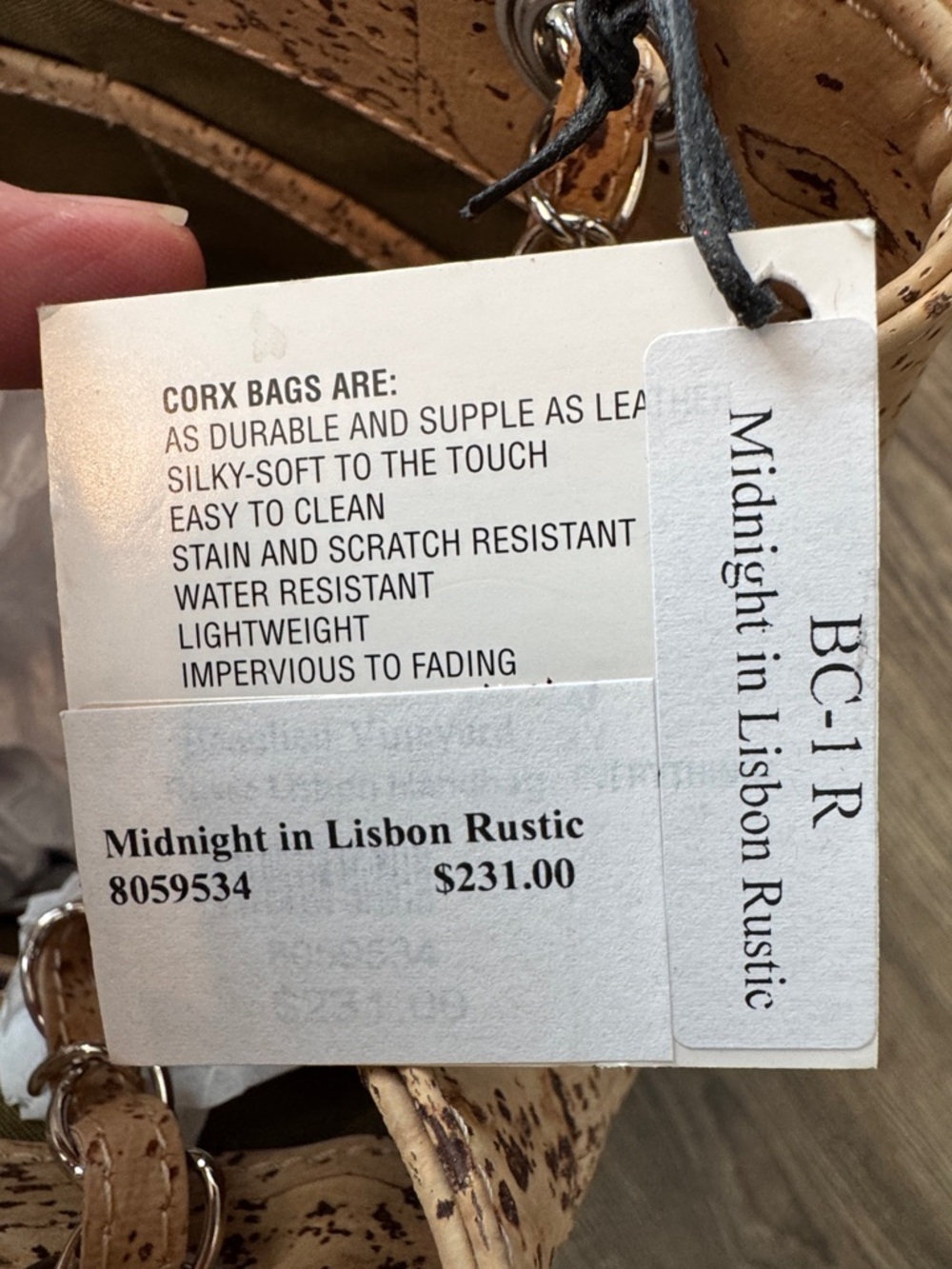 NWT CORX Midnight in Lisbon Rustic Cork Bag with Chain-Strap - Picture 4 of 13